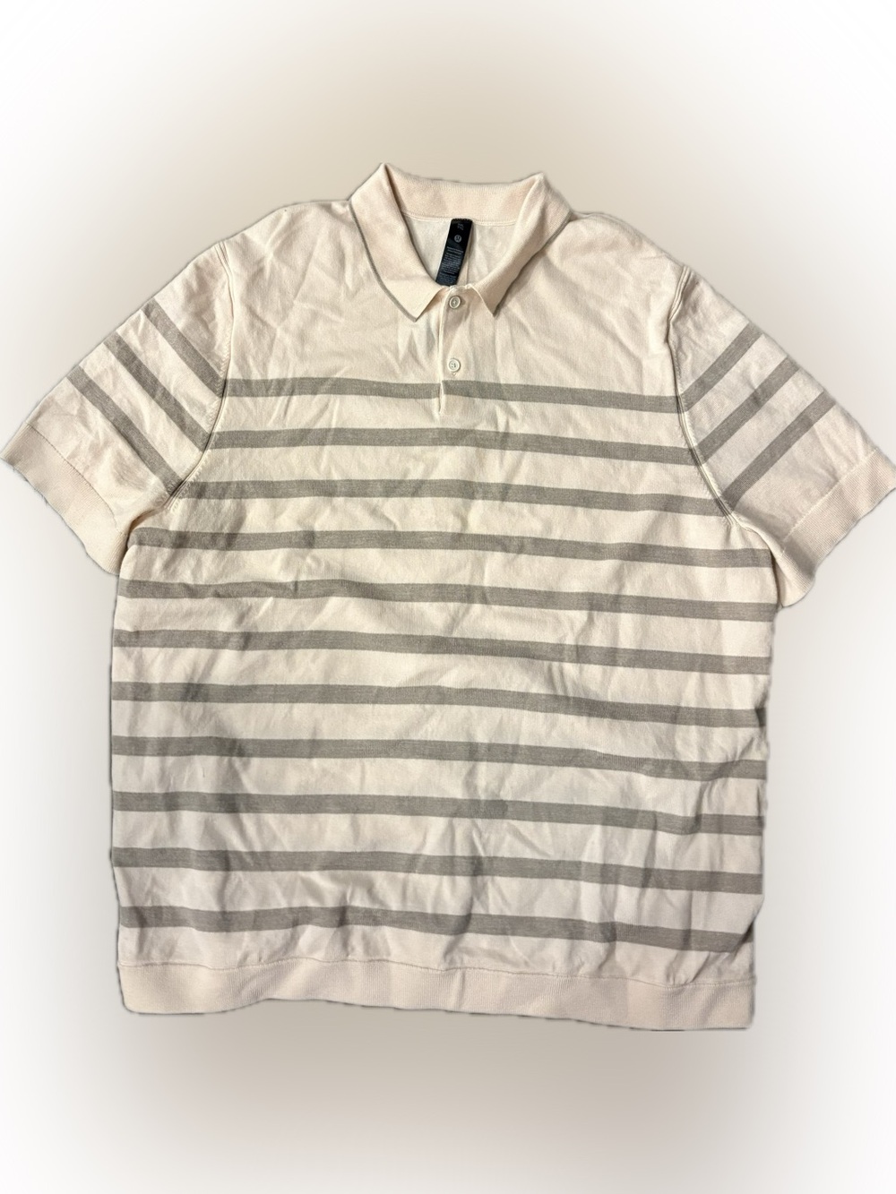 lululemon athletica Merino Wool Blend Cream and Light Gray Striped Polo